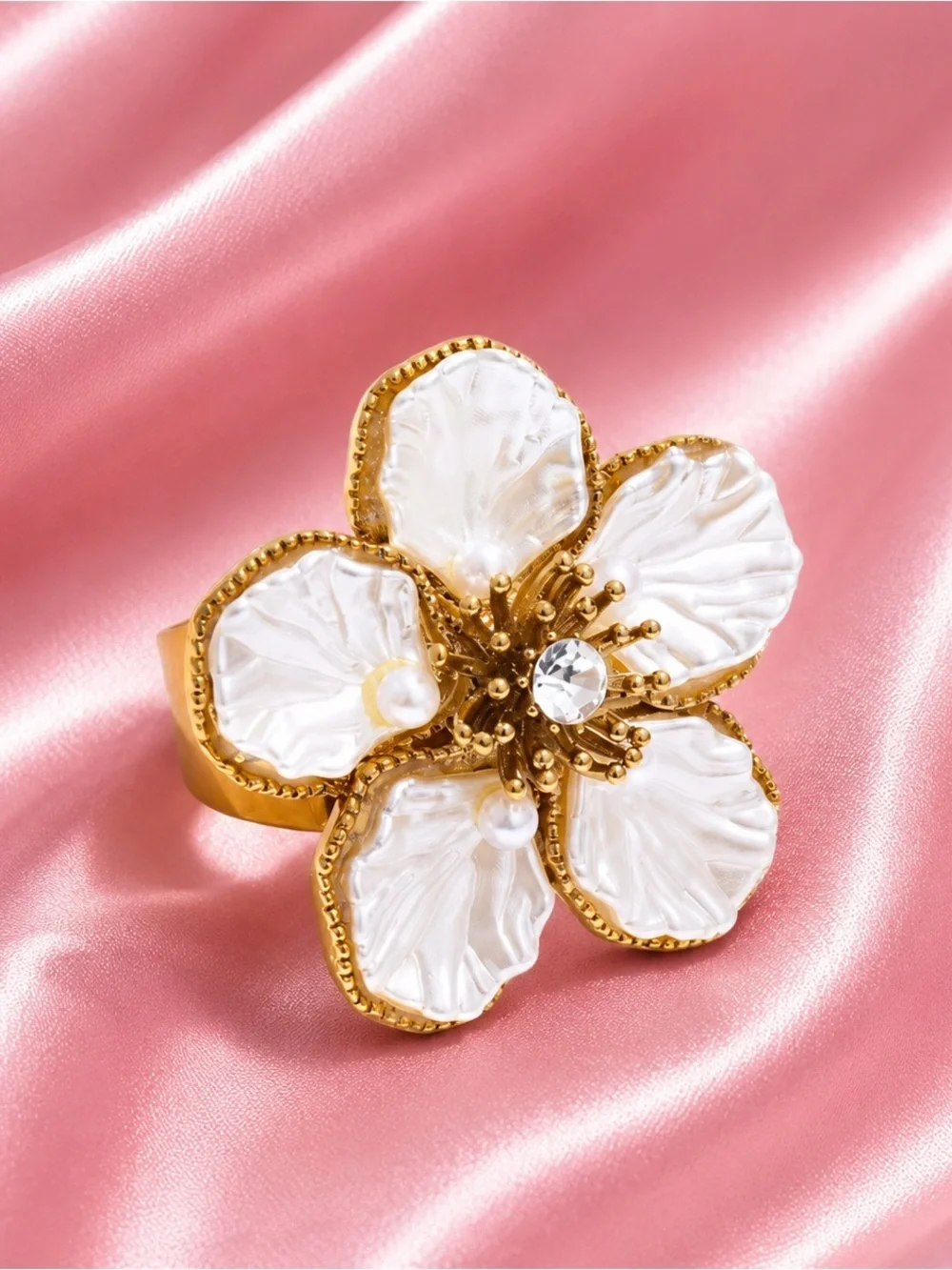Pearl Petal Blossom Gold Ring